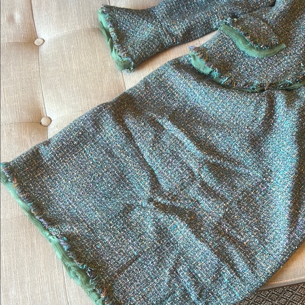 Lillie Rubin Teal Tweed Two Piece Skirt Blazer Set Size 2 - Picture 6 of 15